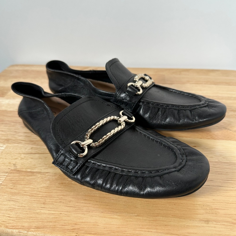 Black Loafers ALDO Quiet Luxury Classic‎ Hellen Leather Gold Chain Flex Flats 9